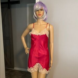 Lady Lynne Union Made 🇺🇸 Vintage 60’s PINK Satin Chemise Cream Lace RARE !